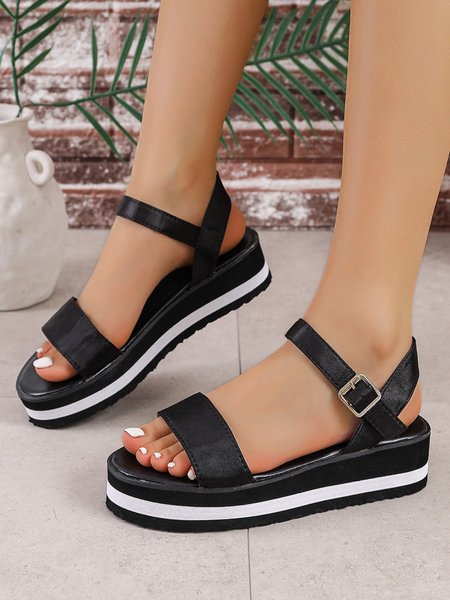 

Striped Contrast Platform Sandals, White, Sandals