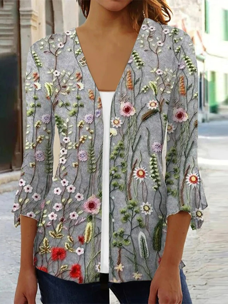 

Loose Wrap Floral Casual Shirt, Gray, Shirts & Blouses
