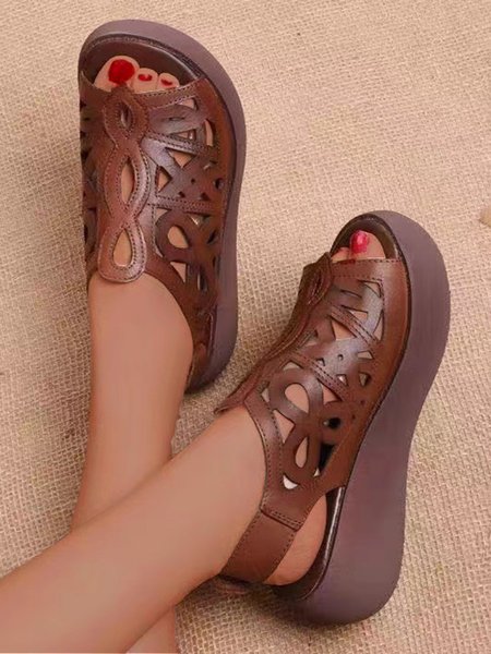 

Vintage Floral Cutout Peep-toe Sandals, Deep brown, Sandals