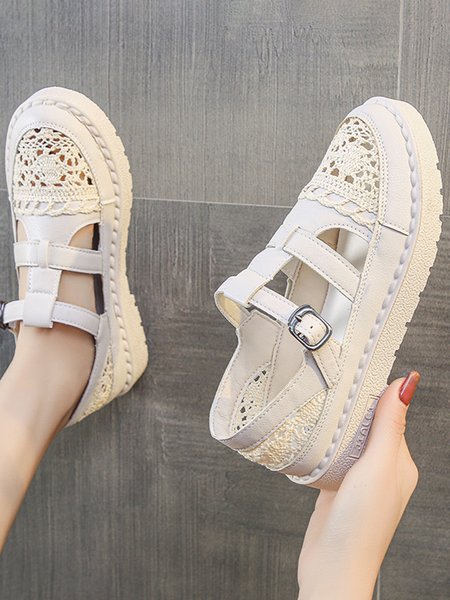 

Breathable Comfortable Heightening Lace Casual Shoes, Off white, Flats