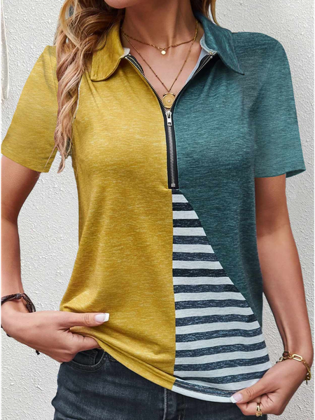 

Zipper Regular Fit Multicolor Block Casual Shirt, Yellow, Shirts & Blouses
