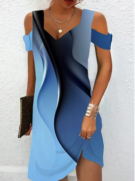 

Loose Ombre V Neck Casual Dress With No Belt, Blue, Dresses