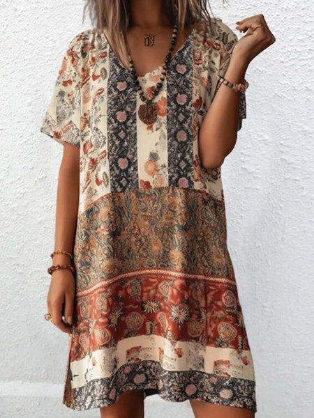 

Womens Loose Ethnic Casual Dress, Red, Dresses