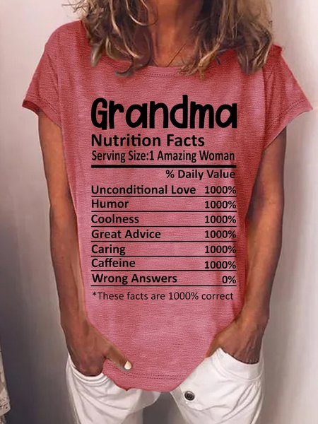 

Women's Funny Grandma Nutrition Facts Serving Size 1 Amazing Woman Graphic Printing Casual Text Letters Cotton-Blend T-Shirt, Red, T-shirts