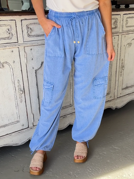 

Plain Pocket Stitching Casual Loose Pants, Light blue, Pants