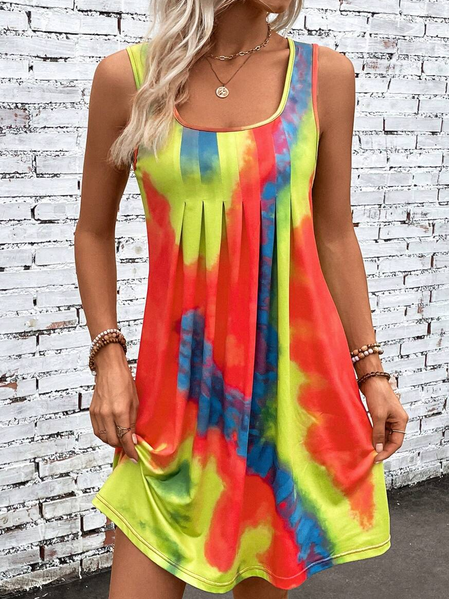 

Random Print Casual Loose Square Neck Dress, Yellow, Dresses