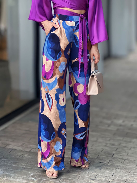 

Loose Urban Floral Fashion Long Pants Straight pants, As picture, Pants