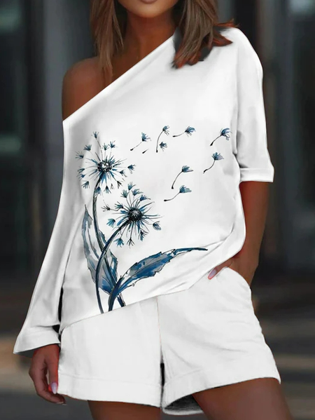 

Casual Cold Shoulder Two-Piece Set, White, Suit Set