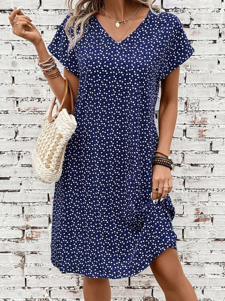 

Casual Heart/Cordate V Neck Loose Dress, Navy blue, Dresses