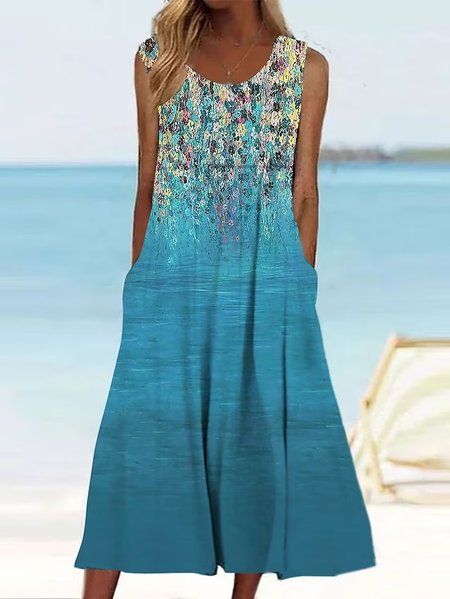 

Casual Crew Neck Ombre Floral Dress, Blue, Dresses