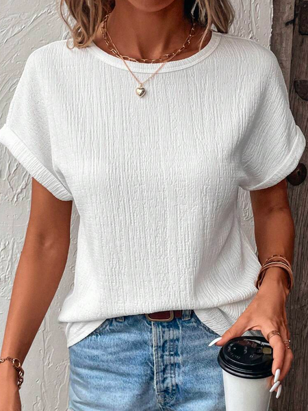 

Geometric Casual Crew Neck Loose Solid Batwing Sleeve Shirt, White, Shirts & Blouses