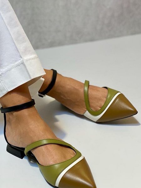 

Women's Fashion Urban Pointed Toe Contrasting Color Back Empty Shoes, Green, Flats