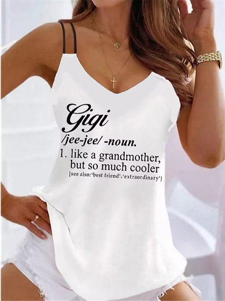 

Text Letters V Neck Loose Casual Tank Top, White, Tanks & Camis