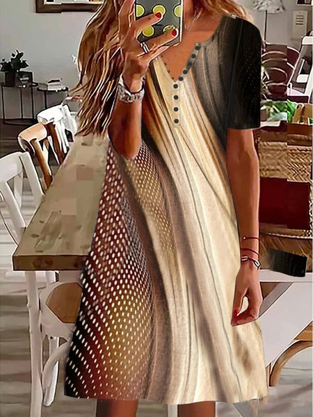 

Womens Short Sleeve V Neck Casual Dress, Khaki, Dresses
