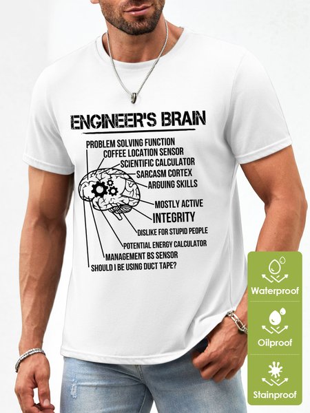 

Men's Engineer's Brain Problem-Solving Function Coffee Location Sensor Funny Graphic Printing Waterproof Oilproof And Stainproof Fabric T-Shirt, White, T-shirts