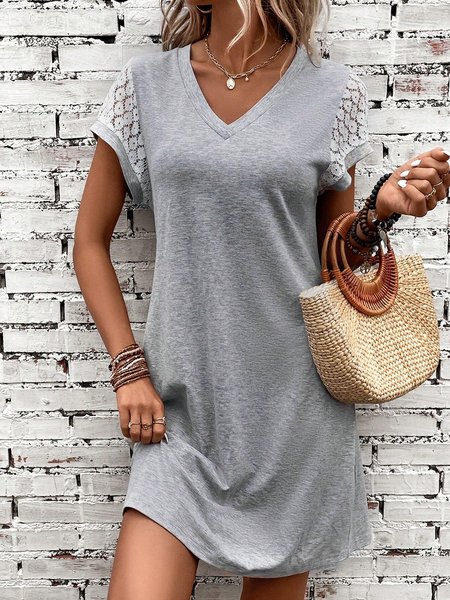 

Womens V Neck Plain Casual Dress, Gray, Dresses