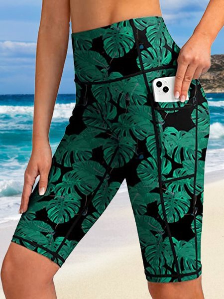 

Plants Printing Vacation Bikini Bottom, Green, swimwear>>Bikini Bottoms