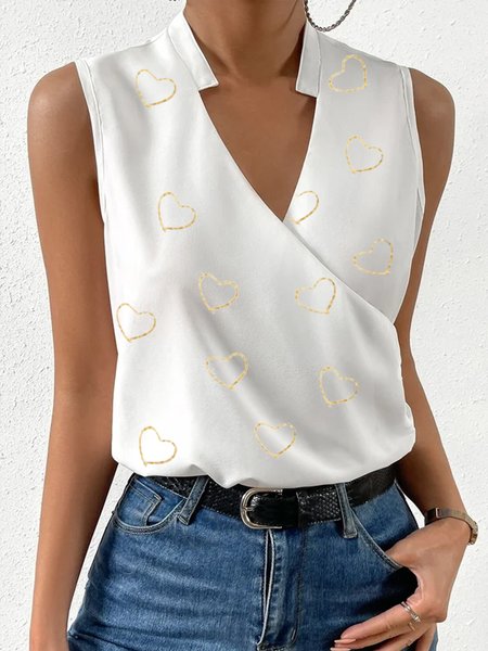 

V Neck Loose Heart/Cordate Elegant Shirt, White, Shirts & Blouses