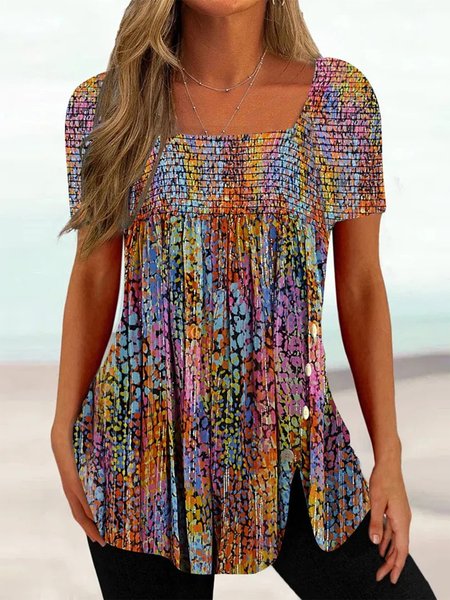 

Square Neck Ombre Casual Loose Shirt, Multicolor, Shirts & Blouses