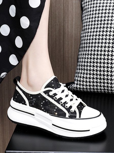 

Breathable Floral Lace Platform Chunky Trainers, Black, Sneakers