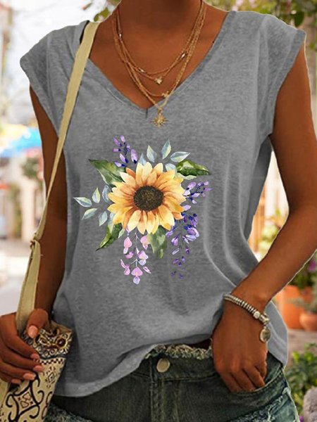 

Women's Sunflower Casual V Neck Tank Top, Gray, Tank Tops