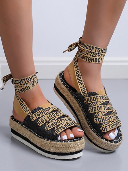

Text Strap Color Block Denim Platform Espadrille Sandals, Black, Sandals