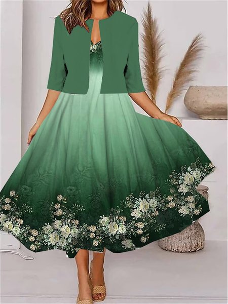 

Floral Regular Fit Elegant Two-Piece Set, Green, Suit Set