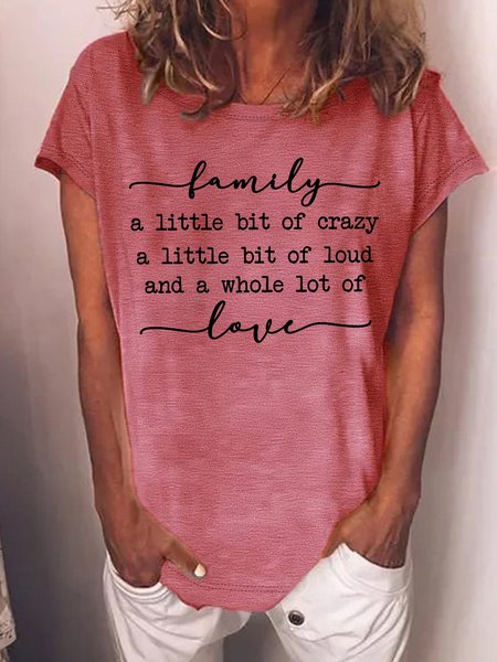 

Women's Funny Family A Little Bit Of Crazy A Little Bit Of Loud And A Whole Lot Of Love Graphic Printing Cotton-Blend Casual Text Letters Loose T-Shirt, Red, T-shirts