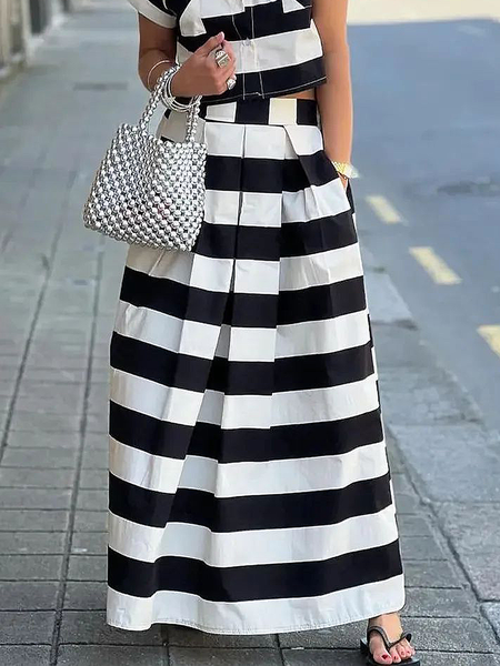 

Lightweight Striped Urban Loose Maxi Skirt, Stripe, Skirts