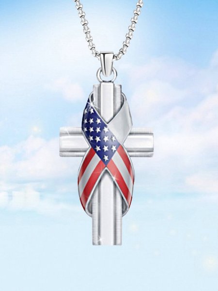 

Independence Day American Flag Cross Necklace Set Party Holiday Jewelry, As picture, Necklaces