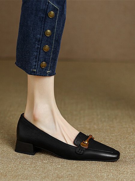 

Classic Fit Faux Leather Metal Buckle Loafers, Black, Loafers