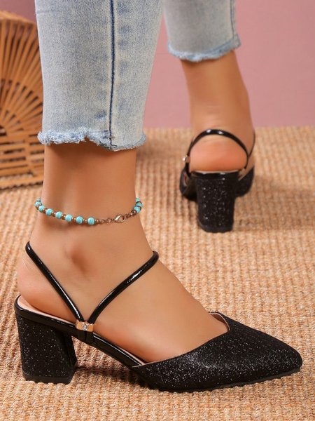 

Glitter Slingback Two Way Wear Chunky Heels Mules Shoes, Black, Sandals