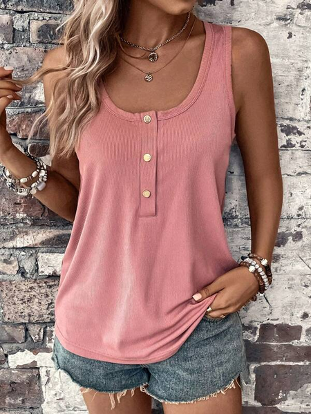 

Country Casual/Plain Small Pit Strip Knitted Vest, Pink, Tanks & Camis