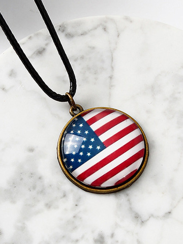 

Independence Day American Flag Pattern Crystal Leather Necklace Party Holiday Jewelry, As picture, Necklaces