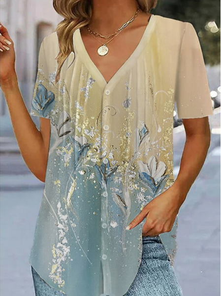 

Casual Floral Loose Blouse, Blue, Shirts & Blouses