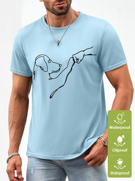 

Men’s Dog Fist Bump Casual Regular Fit Waterproof Oilproof And Stainproof Fabric T-Shirt, Light blue, T-shirts