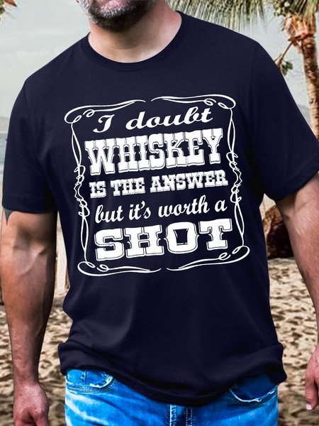 

Men's Funny I Doult Whiskey Is The Answer But It'S Worth A Shot Graphic Printing Casual Crew Neck Cotton Loose T-Shirt, Purplish blue, T-shirts