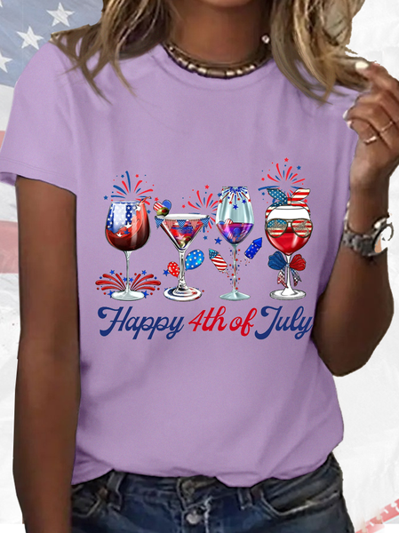 

Women's Happy 4th of July Wine Glasses Simple America Flag T-Shirt, Purple, T-shirts