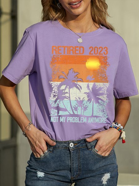 

Women's Funny Retired 2023 Not My Problem Anymore Graphic Printing Casual Loose Cotton Crew Neck T-Shirt, Purple, T-shirts