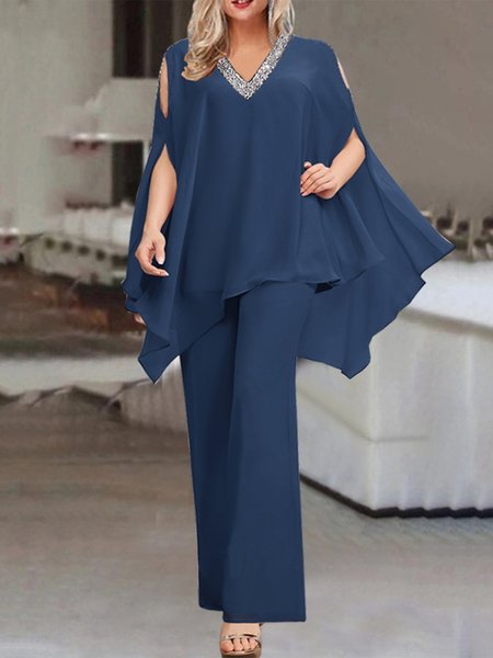 

Chiffon Elegant Two-Piece Set, Dark blue, Suit Set