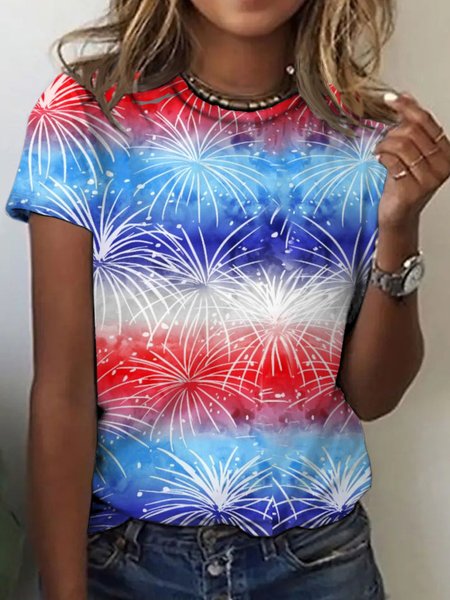 

Women's Casual Ombre America Flag Print T-Shirt, As picture, T-shirts