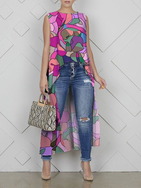 

Regular Fit Abstract Graphic Elegant Crew Neck Shirt, Pink, Blouses and Shirts