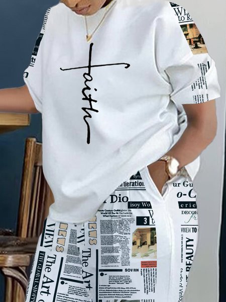 

Daily Crew Neck Text Letters Casual T-Shirt, As picture, Tees