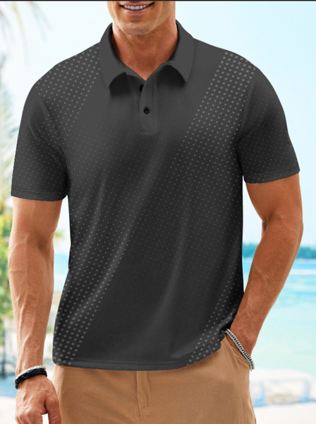 

Gradient Polka Dots Button Short Sleeve Polo Shirt, Dark gray, Polo Shirts