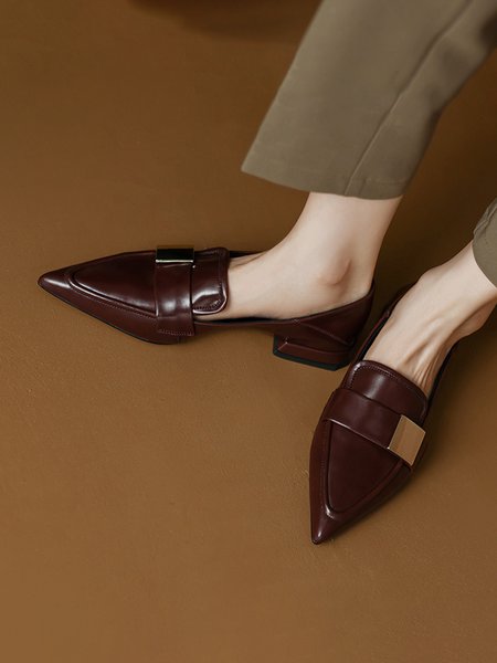 

Women's Fashion Urban Retro Metal Pointed Toe Loafers, Wine red, Loafers