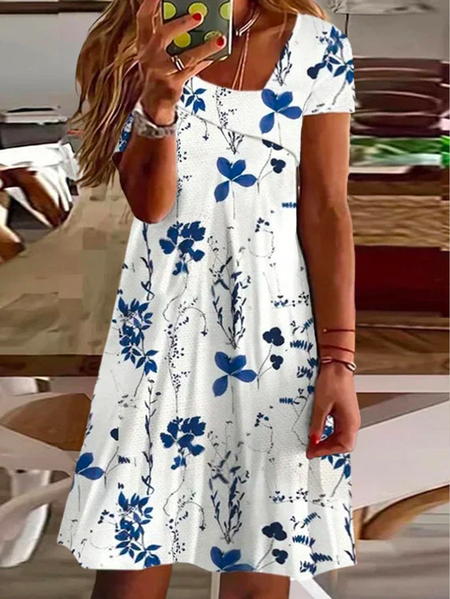 

Plus size Floral Asymmetrical Neck Casual Dress, White, Dresses