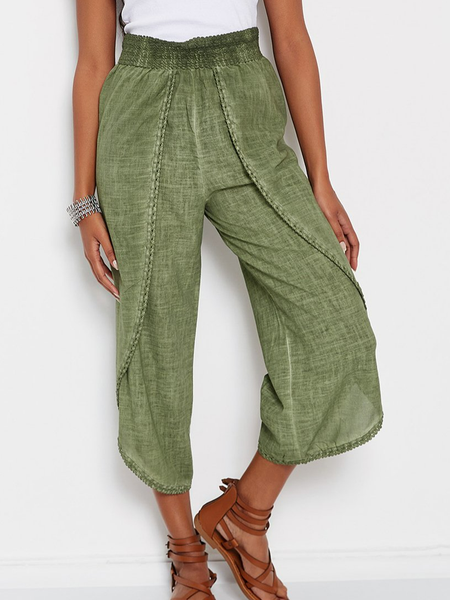 

Linen Plain Linen Loose Pants, Green, Pants
