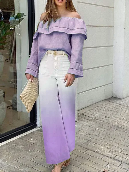 

Ombre Regular Fit Casual Pants, Purple, Pants
