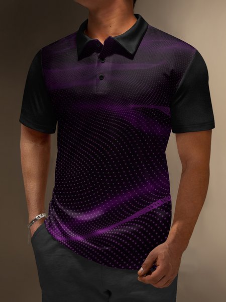 

Men's 3D Polka Dot Gradient Button Short Sleeve Polo Shirt Casual Style Art Collection Lapel Print Top, Purple, Polo Shirts