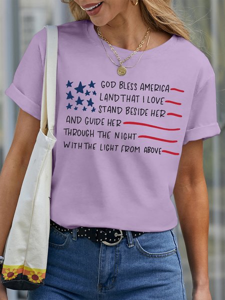 

Women's GOD BLESS AMERICA Crew Neck Casual T-Shirt, Purple, T-shirts
